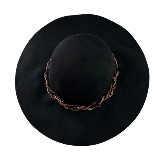 Saks Fifth Avenue Black Label 100% Wool Black Wide Brim Hat - Picture 1 of 7